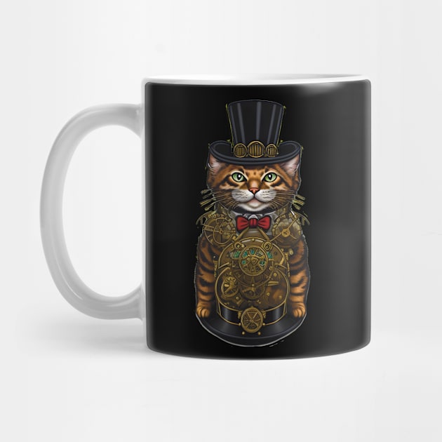 Steampunk Feline: Top Hat Cat with Mechanical Gears by ImaginativeInkPOD